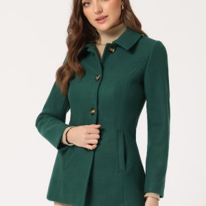 Work Office Winter Overcoat Single Breasted Point Collar Pea Coat Dark Green/M - Allegra K catalog