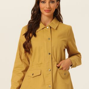 Drawstring Waist Flap Pocket Lightweight Utility Safari Jacket Ginger/XL - Allegra K catalog