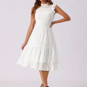 Chiffon Sleeveless Smocked Waist Gilding Metallic Stars Party Dress White/M - Allegra K catalog