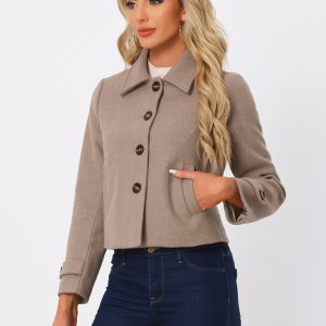 Turn Down Collar Long Sleeve Single Breasted Outwear Winter Pea Coat Dark Beige/S - Allegra K catalog