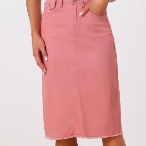 Casual High Waist Back Slit Stretch Denim Midi Skirt Pink/S - Allegra K catalog