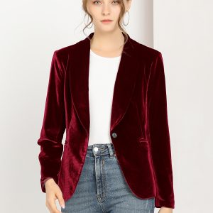 Shawl Collar Single Button Velvet Solid Office Work Jacket Blazer Wine Red/2XL - Allegra K catalog