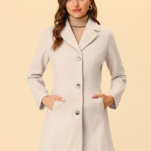 Single Breasted Notched Lapel Outerwear Winter Coats Gream White/2XL - Allegra K catalog