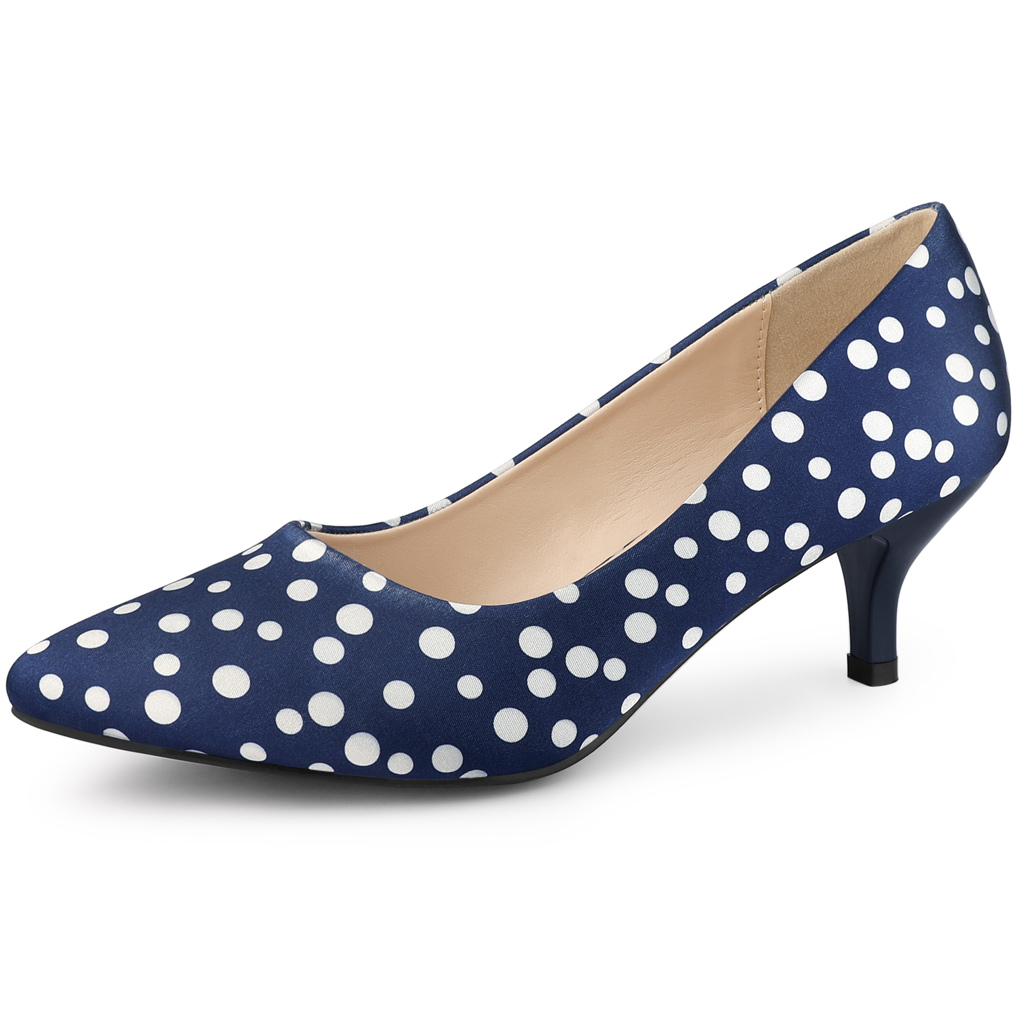 Pointed Toe Polka Dots Kitten Heel Pumps Royal Blue/6.5 - Allegra K catalog