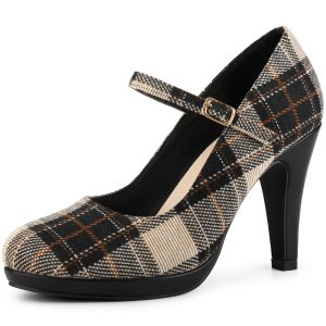 Houndstooth Platform Stiletto Heel Mary Janes Pumps Black Brown/9.5 - Allegra K catalog