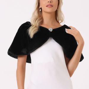 Elegant Faux Fur Shawl Bridal Wedding Party Wrap Stole Shrug Black/L - Allegra K catalog