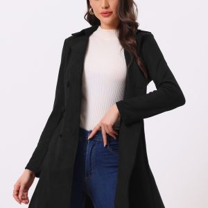 Double Breasted Notched Lapel Winter Elegant Long Coat Black/M - Allegra K catalog