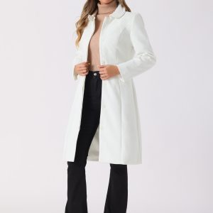 Peter Pan Collar Button Down Long Sleeve Pockets Long Winter Coat Cream White/L - Allegra K catalog