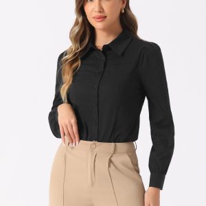 Leotard Shirt Collared Business Casual Button Down Long Sleeves Bodysuit Black/XL - Allegra K catalog