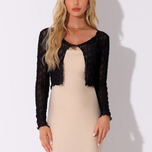 Long Sleeves Lightweight Sheer Textured Cropped Bolero Shrug Black/L - Allegra K catalog