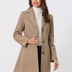 Single Breasted Notched Lapel Outerwear Winter Coats Dark Beige/2XL - Allegra K catalog