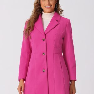 Single Breasted Notched Lapel Outerwear Winter Coats Hot Pink/S - Allegra K catalog