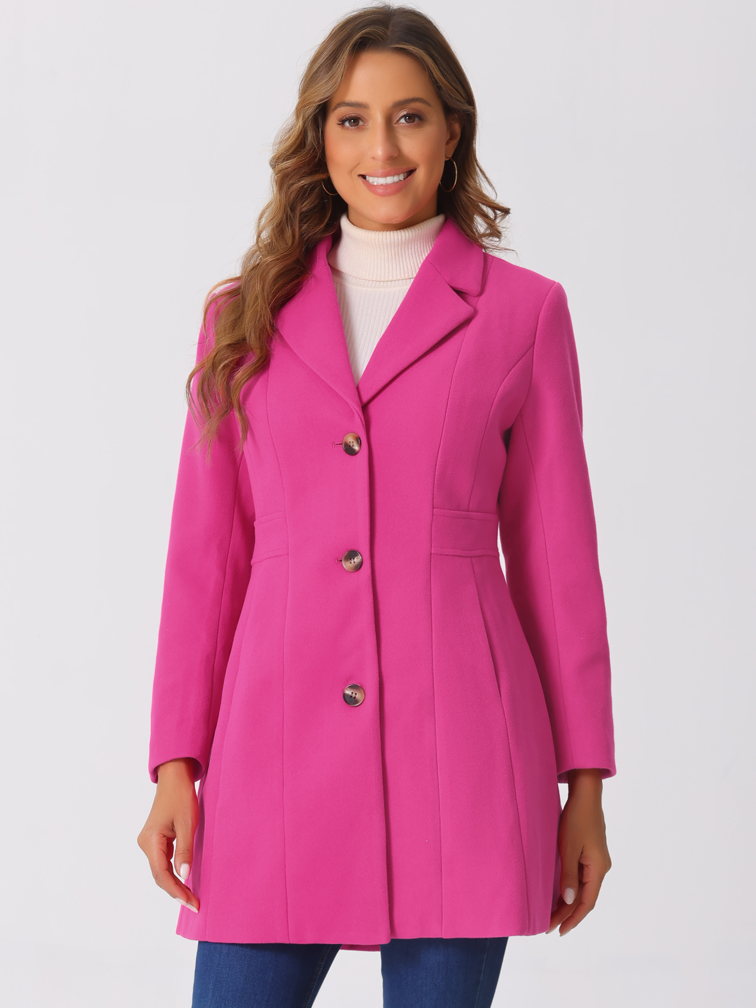Single Breasted Notched Lapel Outerwear Winter Coats Hot Pink/L - Allegra K catalog
