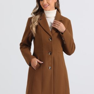 Single Breasted Notched Lapel Outerwear Winter Coats Dark Brwon/L - Allegra K catalog