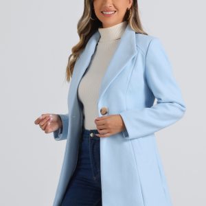 Lapel Collar Buttoned Outerwear Elegant Work Winter Coat Light Blue/XS - Allegra K catalog