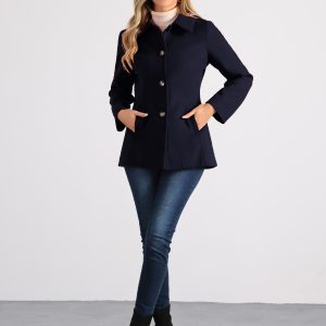 Work Office Winter Overcoat Single Breasted Point Collar Pea Coat Navy Blue/XS - Allegra K catalog