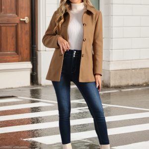 Work Office Winter Overcoat Single Breasted Point Collar Pea Coat Camel/M - Allegra K catalog