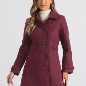 Winter Classic Outwear Overcoat with Pockets Single Breasted Coat Burgundy/M - Allegra K catalog