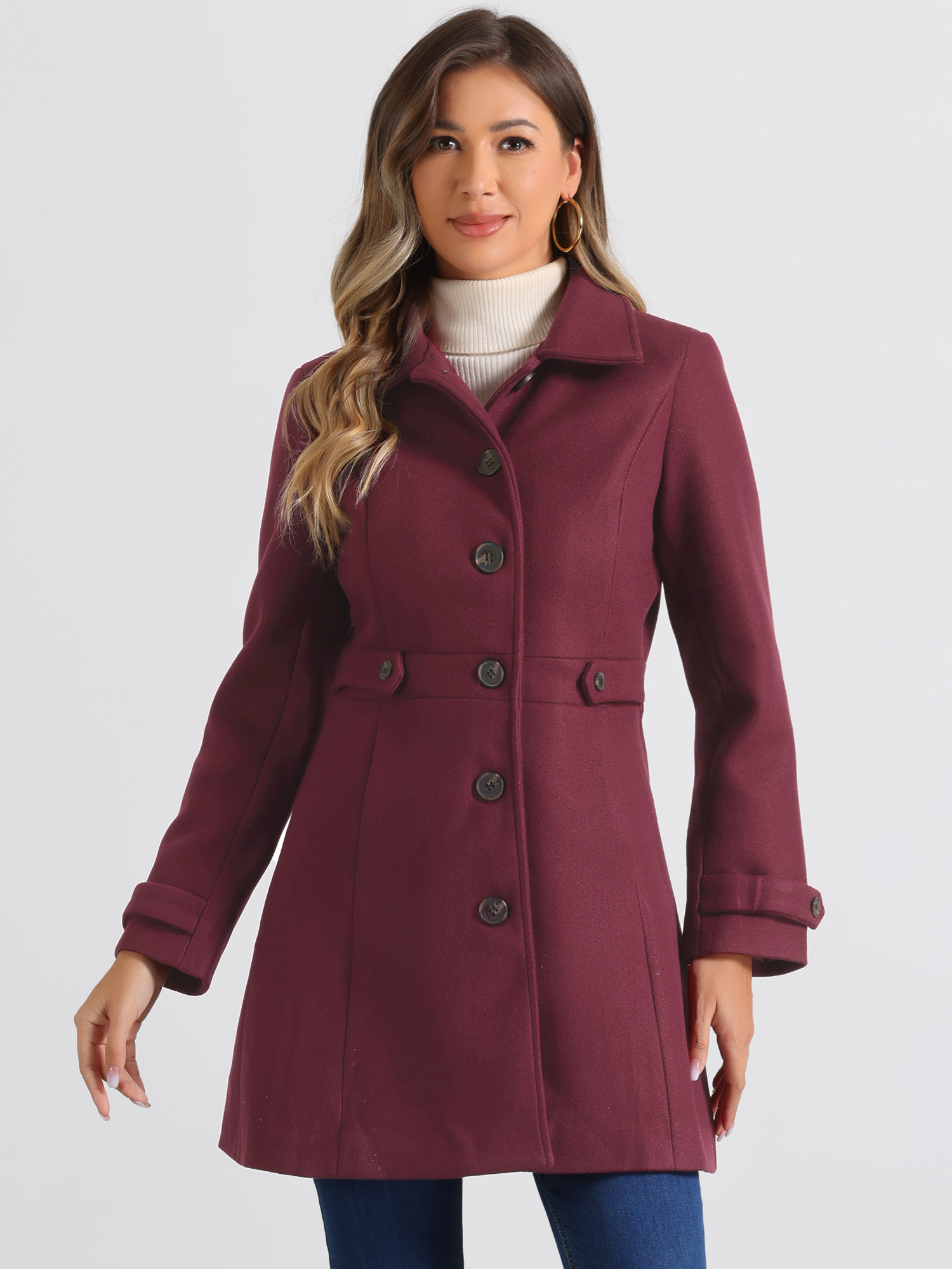 Winter Classic Outwear Overcoat with Pockets Single Breasted Coat Burgundy/M - Allegra K catalog
