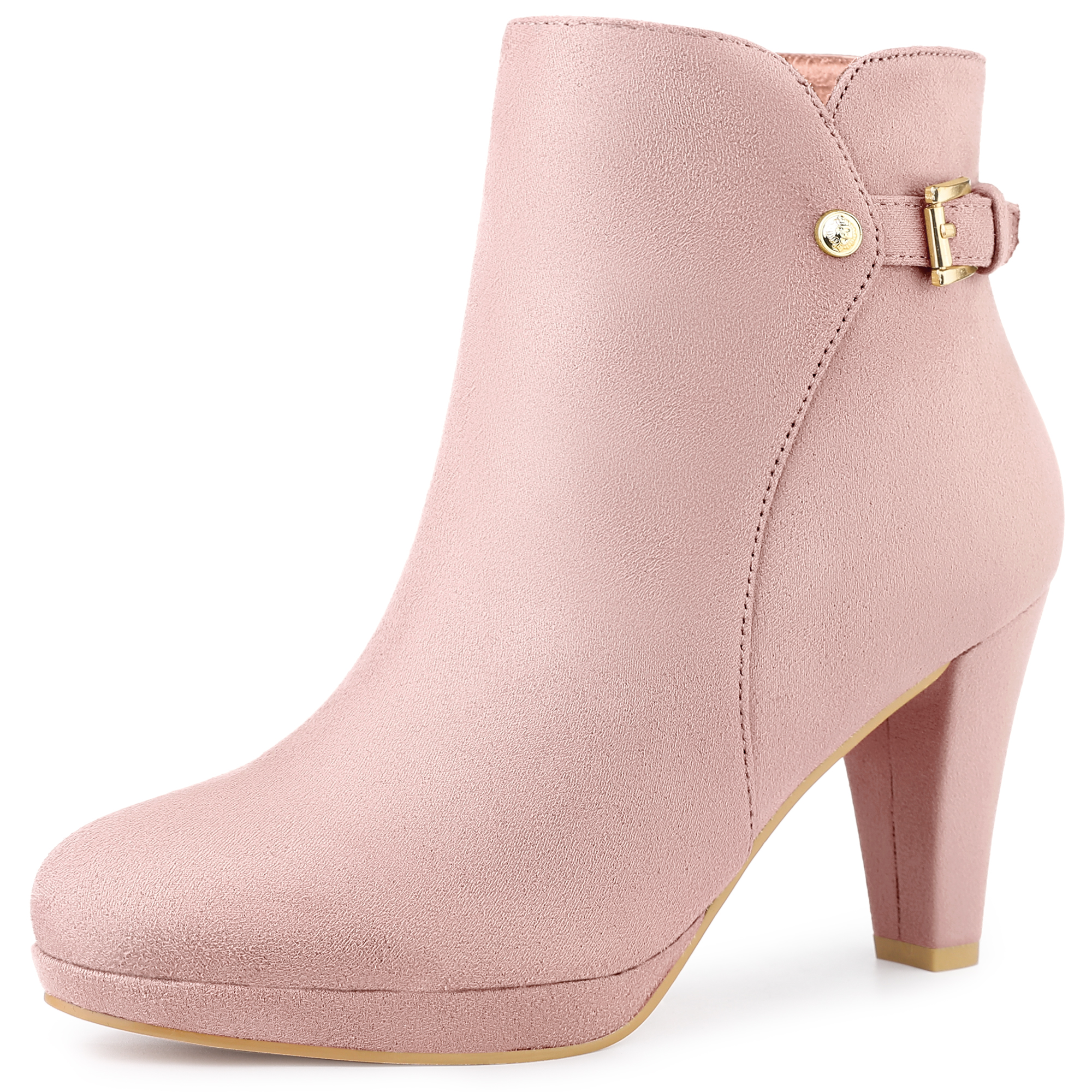 Women's Low Platform Side Zip Buckle Chunky High Heel Ankle Booties Dust Pink/6.5 - Allegra K catalog