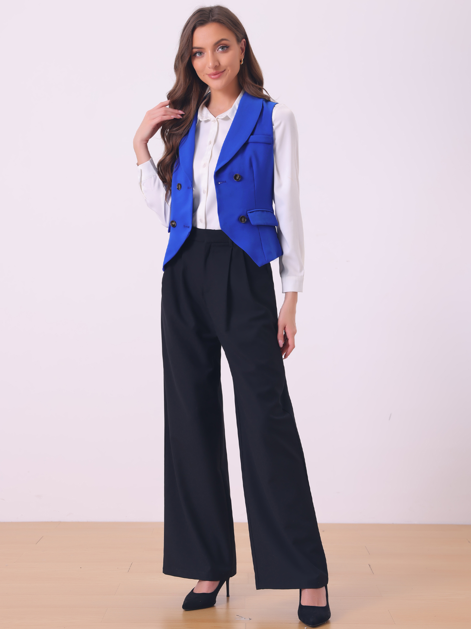 Waistcoat Lapel Collar Dressy Versatile Racerback Suit Vest Royal Blue/L - Allegra K catalog