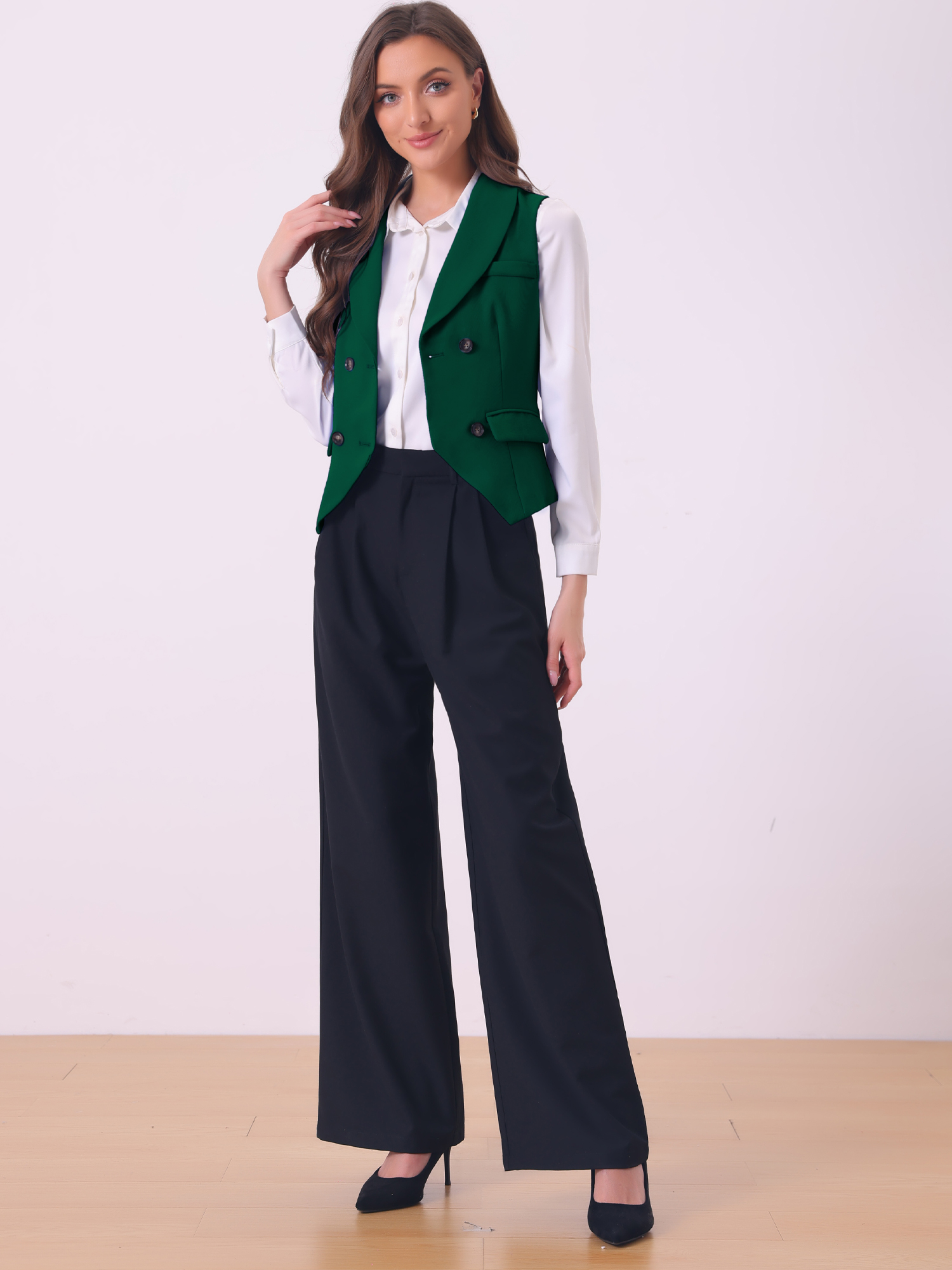 Waistcoat Lapel Collar Dressy Versatile Racerback Suit Vest Dark Green/L - Allegra K catalog