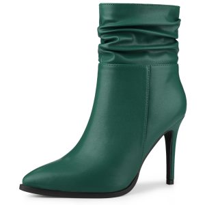 Slouchy Pointed Toe Stiletto Heel Ankle Boot Dark Green/7.5 - Allegra K catalog