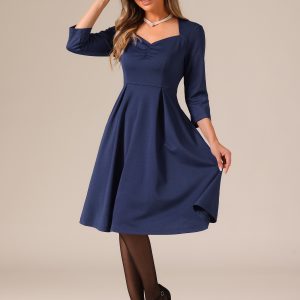 Retro Sweetheart Neck 1950s Retro Cocktail A-Line Dress Dark Blue/M - Allegra K catalog