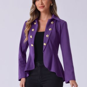 Steampunk High Low Hem Long Sleeve Peplum Jacket Dark Purple/L - Allegra K catalog