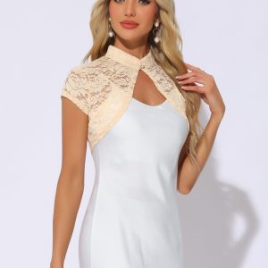 Lace Cardigan Stand Collar Short Elegant Shrug Apricot/S - Allegra K catalog