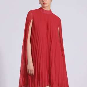 Loose Flowy Cloak Sleeve Cape Pleated Chiffon Mini Dress Red/M - Allegra K catalog