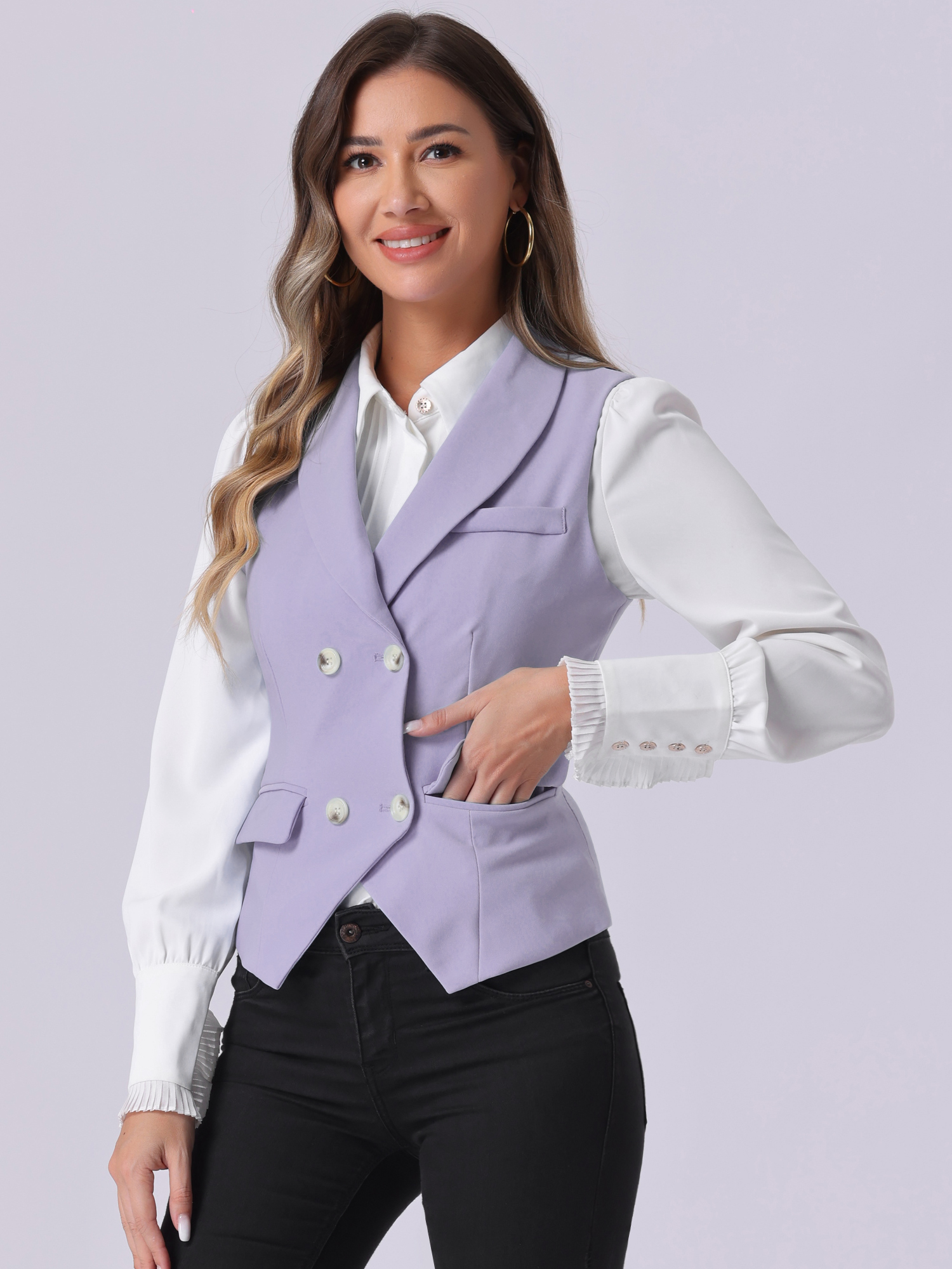 Waistcoat Lapel Collar Dressy Versatile Racerback Suit Vest Light Purple/L - Allegra K catalog