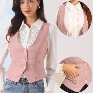 Vintage Button Up Jacquard Steampunk Waistcoat Suit Vest Pink/L - Allegra K catalog