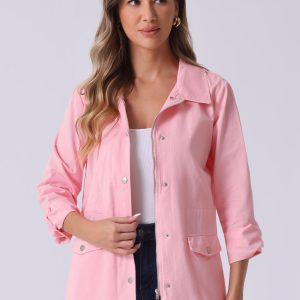 Drawstring Waist Flap Pocket Lightweight Utility Safari Jacket Pink/S - Allegra K catalog