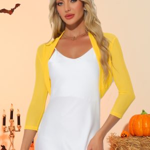 Semi Sheer Mesh Elegant 3/4 Sleeve Stretchy Cropped Bolero Shrugs Yellow/XS - Allegra K catalog
