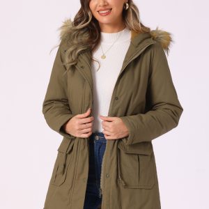 Long Sleeves Windproof Faux Fur Hooded Parka Jacket Khaki/M - Allegra K catalog