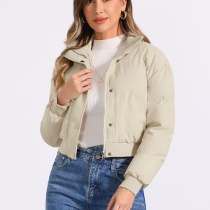 Baggy Padded Cropped Winter Bomber Jacket Beige/XS - Allegra K catalog