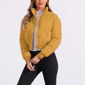 Baggy Padded Cropped Winter Bomber Jacket Dark Yellow/M - Allegra K catalog