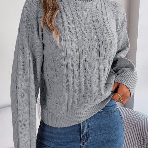 Turtle Neck Twist Knit Long Sleeve Pullover Sweater Grey/S - Allegra K catalog