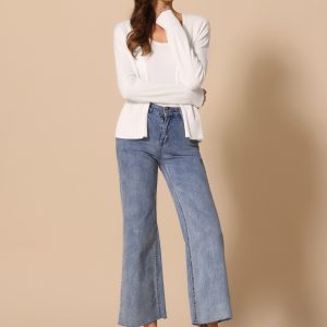 Casual Open Front Long Sleeve Knitted Cardigan White/L - Allegra K catalog