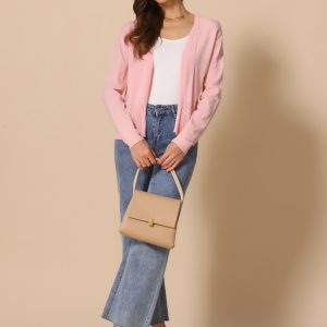 Casual Open Front Long Sleeve Knitted Cardigan Pink/L - Allegra K catalog