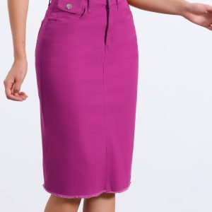 Casual High Waist Back Slit Stretch Denim Midi Skirt Plum Purple/L - Allegra K catalog