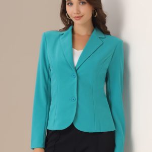 Solid Work Office Lapel Collar Stretch Jacket Suit Blazer Teal/L - Allegra K catalog