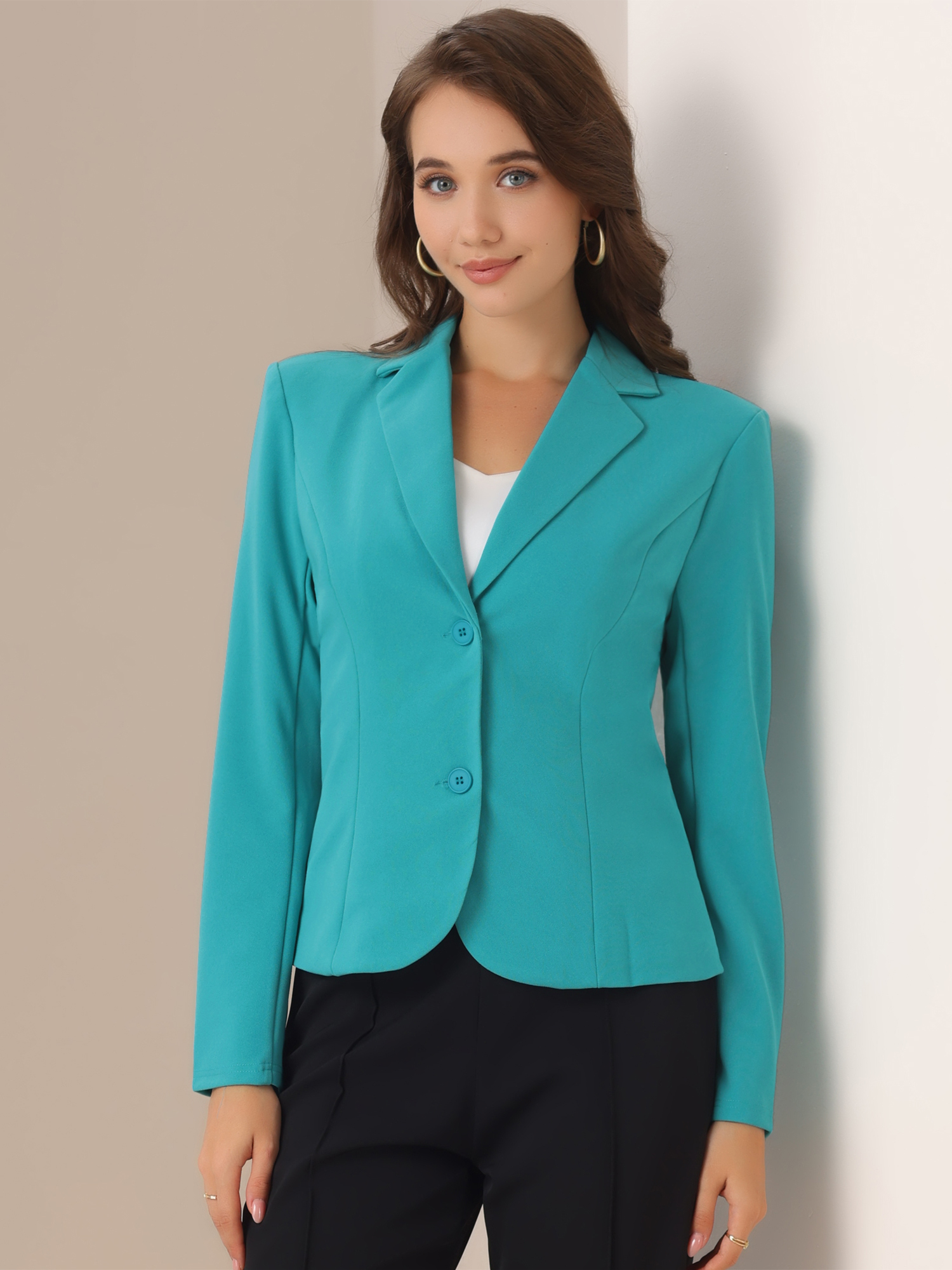 Solid Work Office Lapel Collar Stretch Jacket Suit Blazer Teal/L - Allegra K catalog
