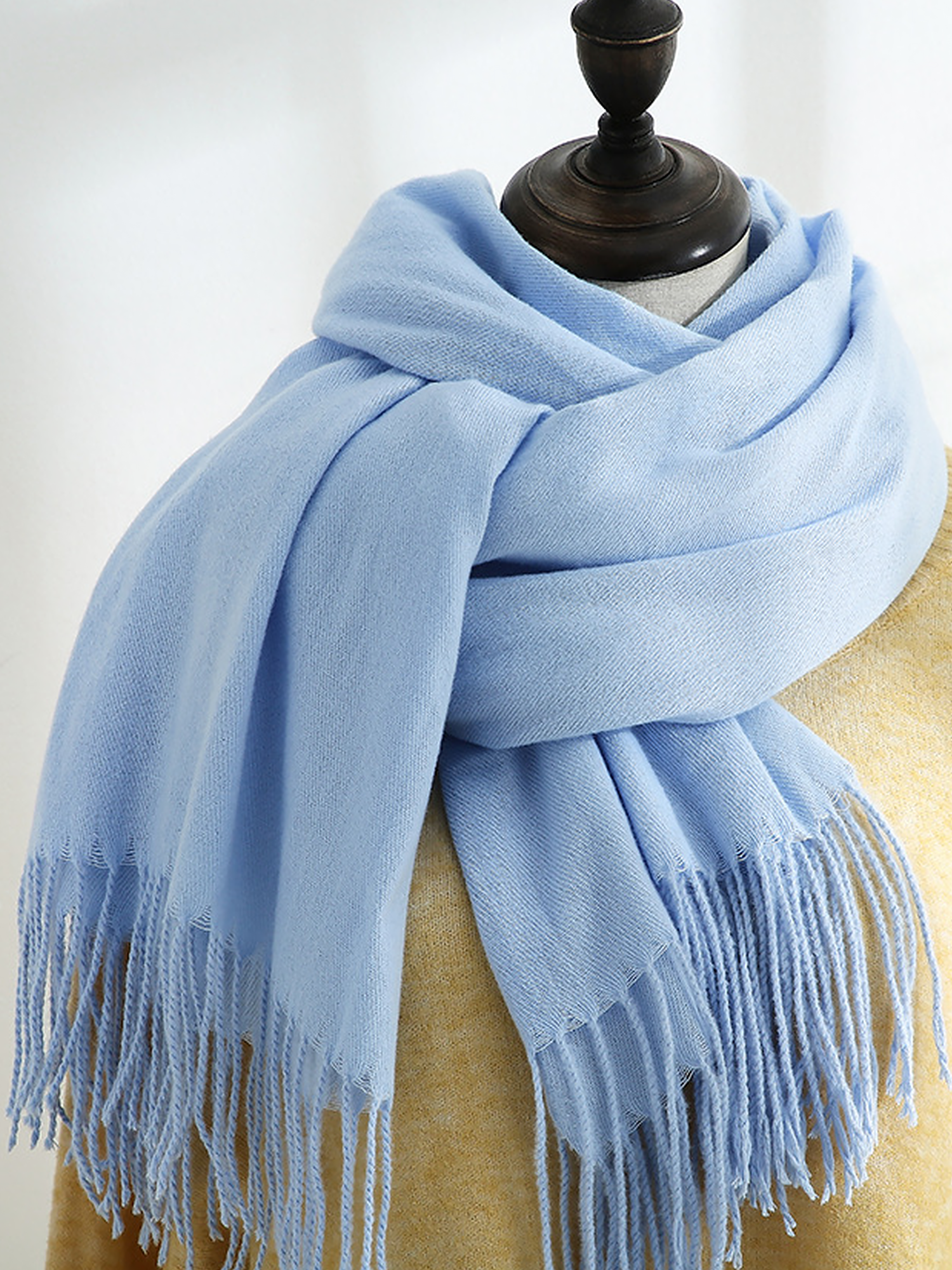 Solid Color Mid Length Winter Tassel Scarf Light Blue/One Size - Allegra K catalog