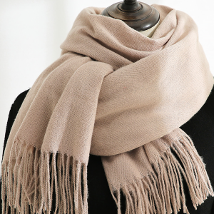 Solid Color Mid Length Winter Tassel Scarf Beige/One Size - Allegra K catalog