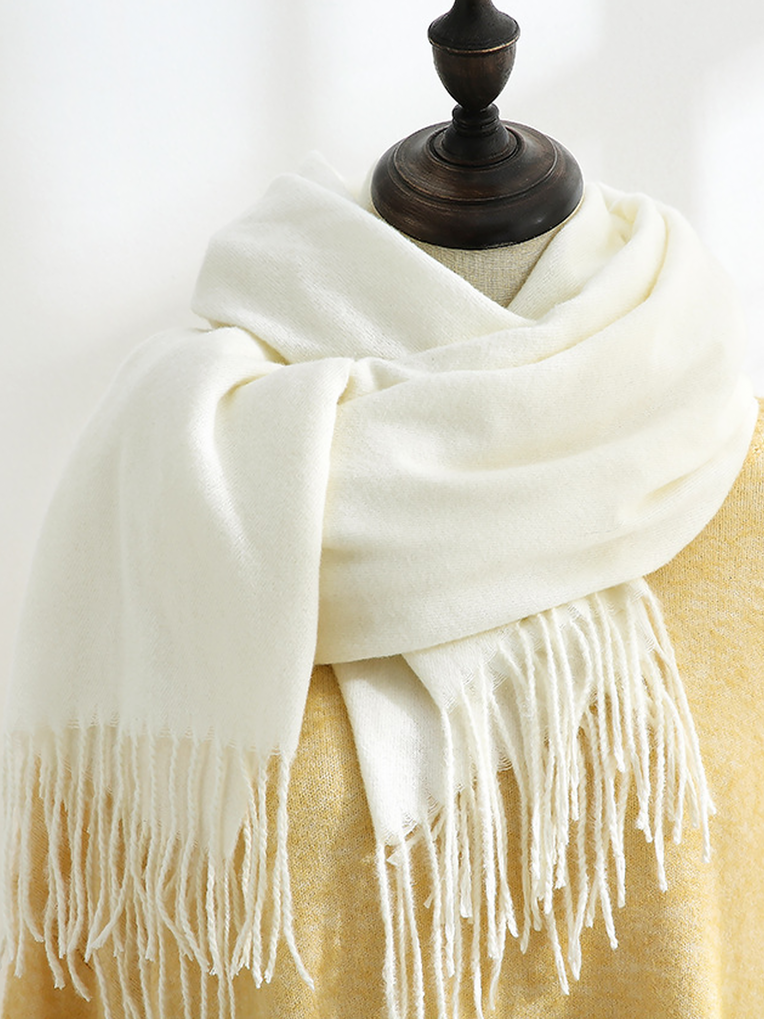 Solid Color Mid Length Winter Tassel Scarf White/One Size - Allegra K catalog
