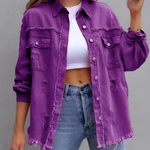 Long Sleeves Button Down Denim Jean Jacket Purple/2XL - Allegra K catalog