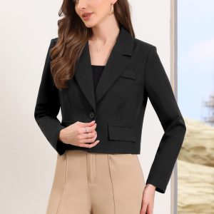 Lapel Collar Work Office Long Sleeve Cropped Blazer Black/M - Allegra K catalog