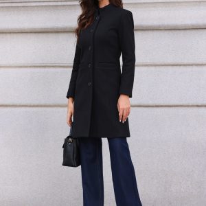 Stand Collar Single Breasted Mid-Long Overcoat Black/M - Allegra K catalog